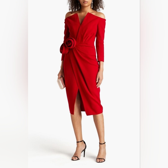 Oscar de la Renta Dresses & Skirts - ^$3,490 OSCAR DE LA RENTA RED WOOL ROSETTE ELEGANT DRESS US 0